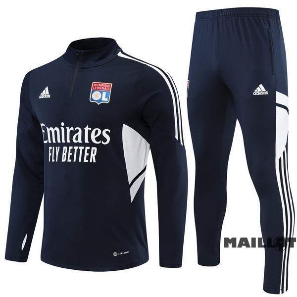 Foot Maillot Pas Cher Ensemble Complet Sudadera Entrainement Enfant Lyon 2022 2023 Bleu Marine Blanc
