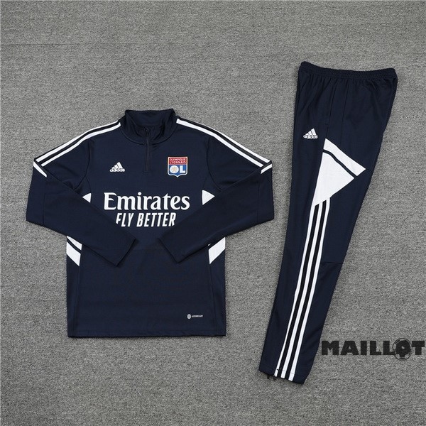 Foot Maillot Pas Cher Ensemble Complet Sudadera Entrainement Enfant Lyon 2022 2023 Bleu Marine Blanc