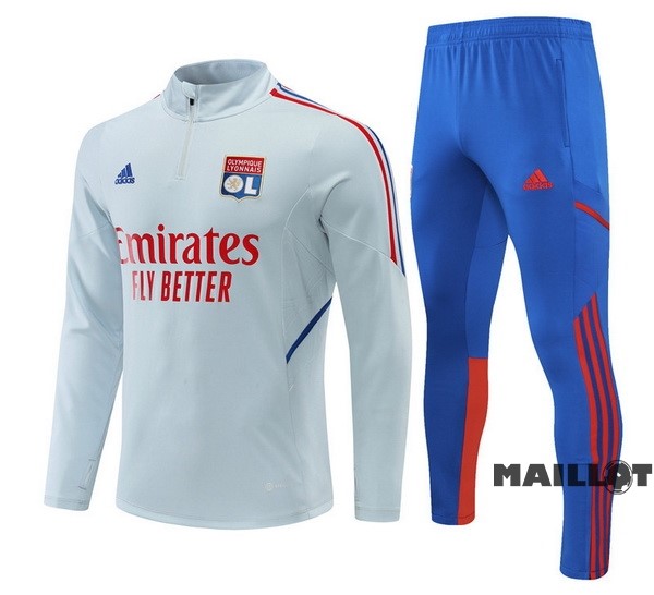 Foot Maillot Pas Cher Ensemble Complet Sudadera Entrainement Enfant Lyon 2022 2023 Gris Bleu