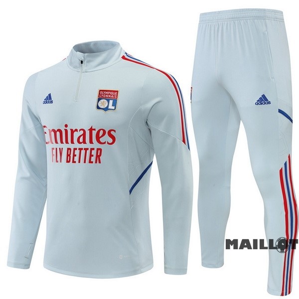 Foot Maillot Pas Cher Ensemble Complet Sudadera Entrainement Enfant Lyon 2022 2023 Gris Clair