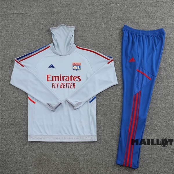 Foot Maillot Pas Cher Ensemble Complet Sudadera Entrainement Enfant Lyon 2022 2023 Gris I Bleu