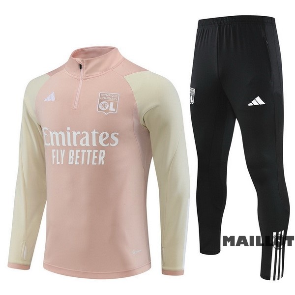 Foot Maillot Pas Cher Ensemble Complet Sudadera Entrainement Enfant Lyon 2023 2024 Rose Noir