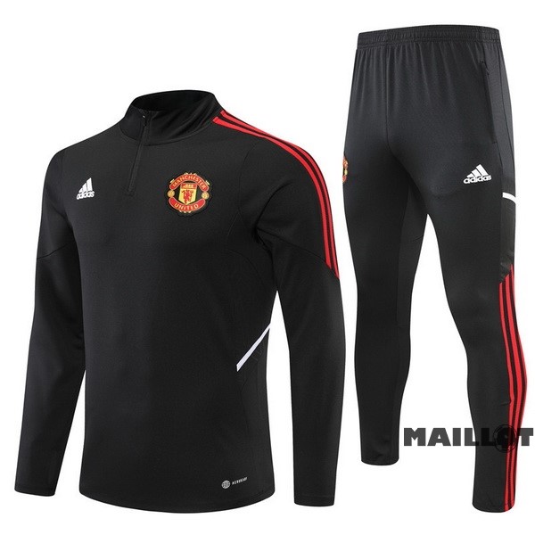 Foot Maillot Pas Cher Ensemble Complet Sudadera Entrainement Enfant Manchester United 2022 2023 Noir Rouge