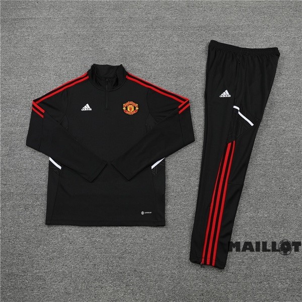 Foot Maillot Pas Cher Ensemble Complet Sudadera Entrainement Enfant Manchester United 2022 2023 Noir Rouge