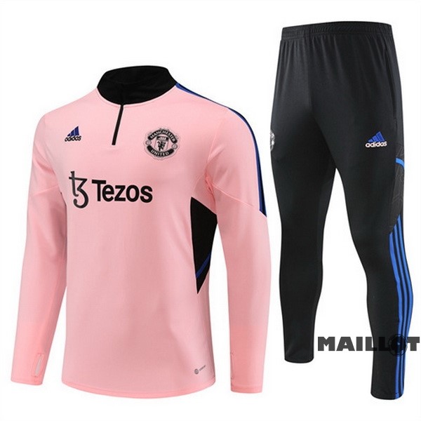 Foot Maillot Pas Cher Ensemble Complet Sudadera Entrainement Enfant Manchester United 2022 2023 Rose I Noir