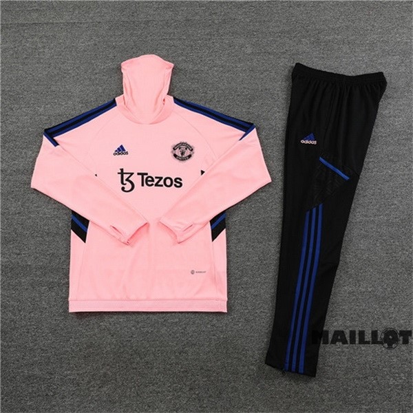 Foot Maillot Pas Cher Ensemble Complet Sudadera Entrainement Enfant Manchester United 2022 2023 Rose Noir