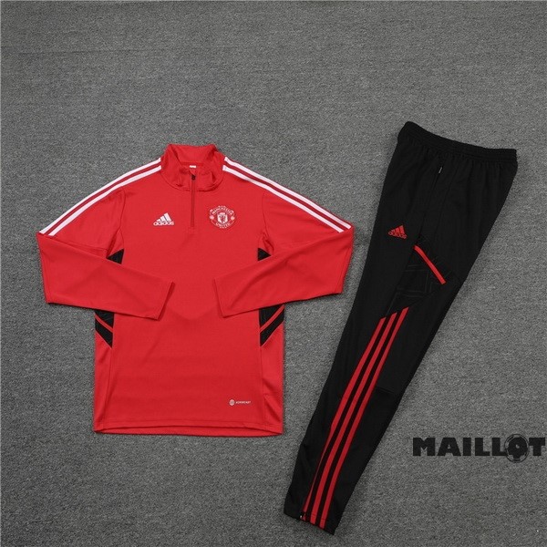 Foot Maillot Pas Cher Ensemble Complet Sudadera Entrainement Enfant Manchester United 2022 2023 Rouge Noir