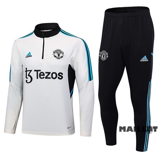 Foot Maillot Pas Cher Ensemble Complet Sudadera Entrainement Enfant Manchester United 2023 2024 Blanc I Noir