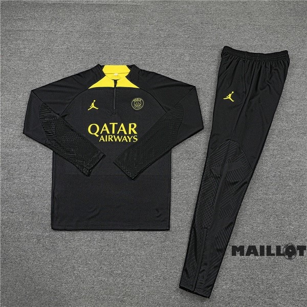 Foot Maillot Pas Cher Ensemble Complet Sudadera Entrainement Enfant Paris Saint Germain 2022 2023 Noir II Jaune