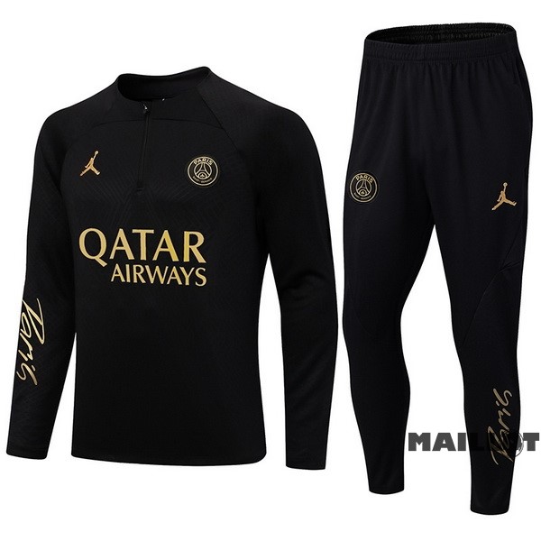 Foot Maillot Pas Cher Ensemble Complet Sudadera Entrainement Enfant Paris Saint Germain 2022 2023 Noir I Jaune