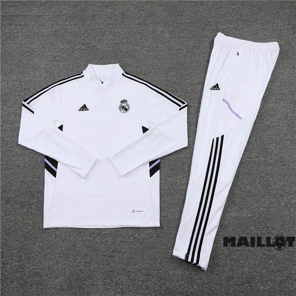 Foot Maillot Pas Cher Ensemble Complet Sudadera Entrainement Enfant Real Madrid 2022 2023 Blanc