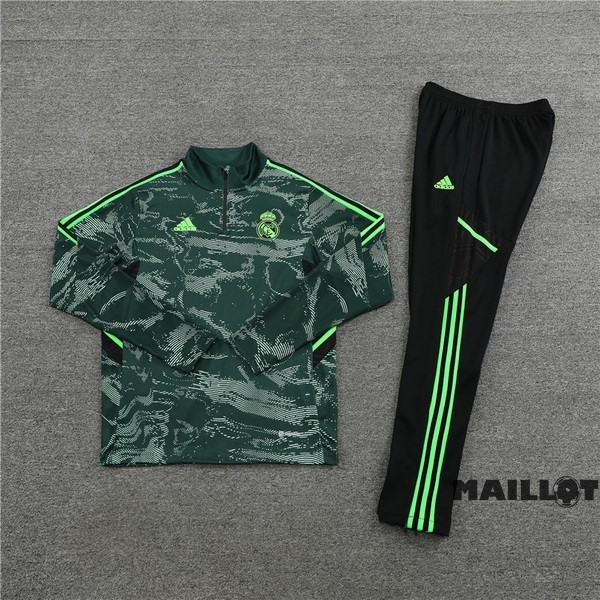 Foot Maillot Pas Cher Ensemble Complet Sudadera Entrainement Enfant Real Madrid 2022 2023 Vert I Noir