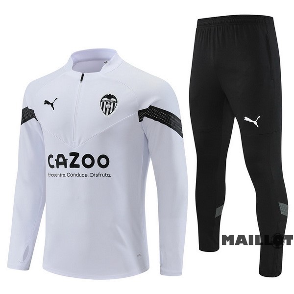 Foot Maillot Pas Cher Ensemble Complet Sudadera Entrainement Enfant Valencia 2022 2023 Blanc Noir
