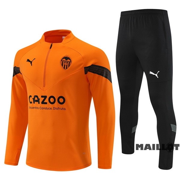 Foot Maillot Pas Cher Ensemble Complet Sudadera Entrainement Enfant Valencia 2022 2023 Orange Noir