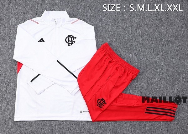 Foot Maillot Pas Cher Ensemble Complet Sudadera Entrainement Flamengo 2023 2024 Blanc Rouge