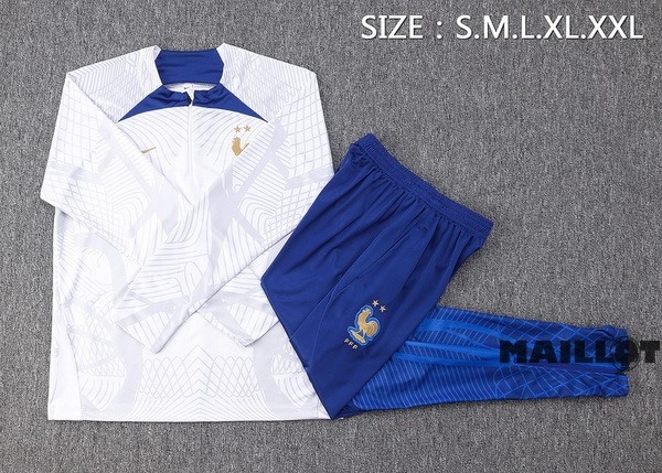 Foot Maillot Pas Cher Ensemble Complet Sudadera Entrainement France 2022 Blanc Bleu