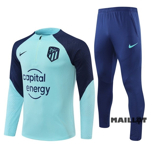 Foot Maillot Pas Cher Ensemble Complet Sudadera Entrainement Joueurs Enfant Atlético Madrid 2022 2023 Bleu