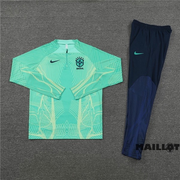 Foot Maillot Pas Cher Ensemble Complet Sudadera Entrainement Joueurs Enfant Brésil 2022 Vert Bleu