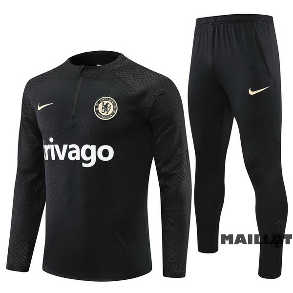 Foot Maillot Pas Cher Ensemble Complet Sudadera Entrainement Joueurs Enfant Chelsea 2022 2023 Noir