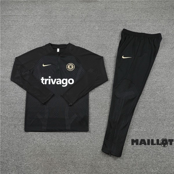 Foot Maillot Pas Cher Ensemble Complet Sudadera Entrainement Joueurs Enfant Chelsea 2022 2023 Noir
