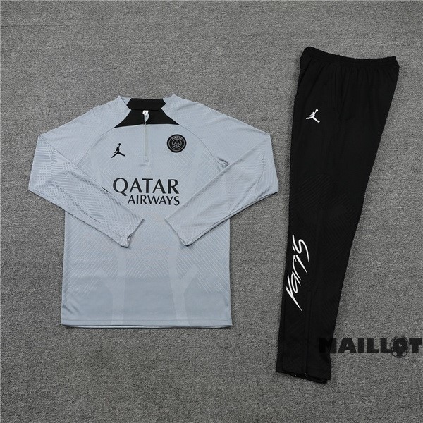 Foot Maillot Pas Cher Ensemble Complet Sudadera Entrainement Joueurs Enfant Paris Saint Germain 2022 2023 Gris Noir