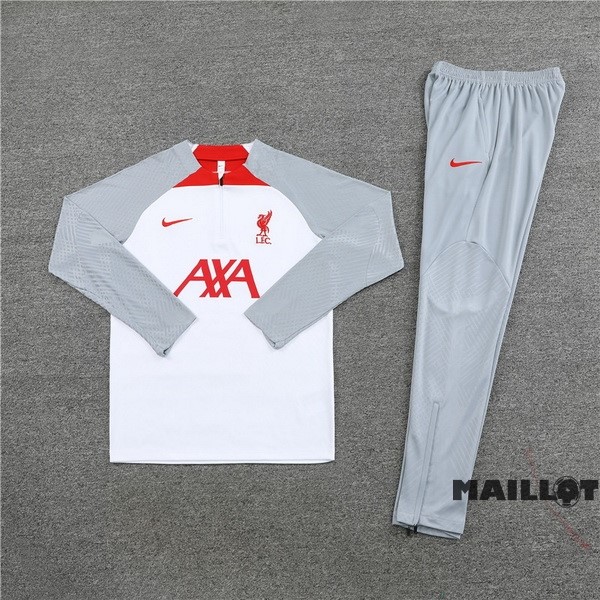 Foot Maillot Pas Cher Ensemble Complet Sudadera Entrainement Joueurs Liverpool 2022 2023 Gris Blanc
