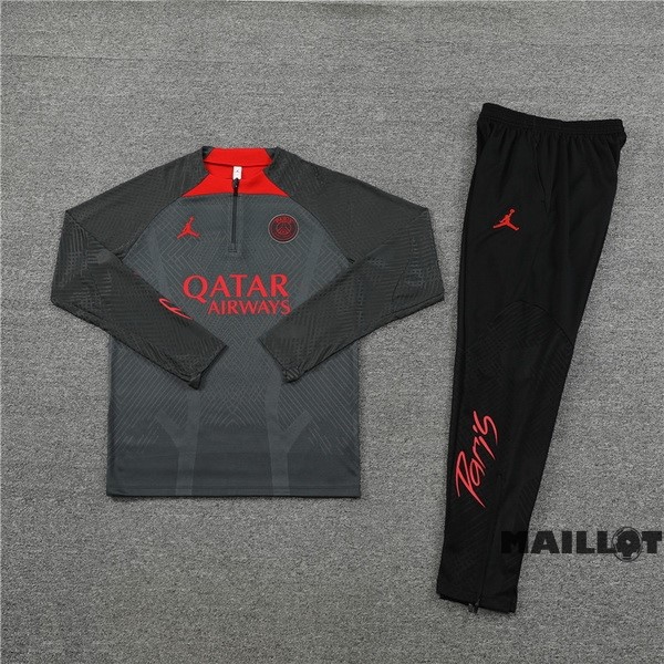 Foot Maillot Pas Cher Ensemble Complet Sudadera Entrainement Joueurs Paris Saint Germain 2022 2023 Gris Noir Rouge