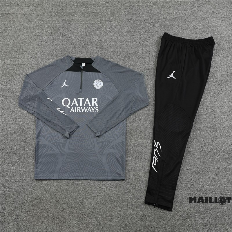 Foot Maillot Pas Cher Ensemble Complet Sudadera Entrainement Joueurs Paris Saint Germain 2023 2024 Gris Noir