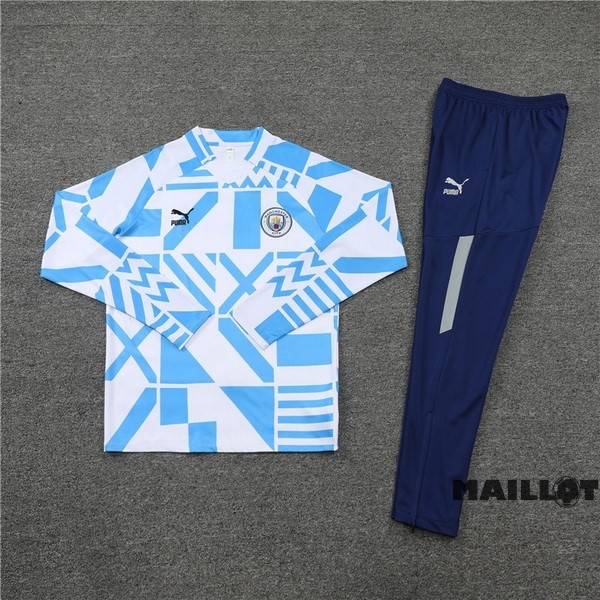 Foot Maillot Pas Cher Ensemble Complet Sudadera Entrainement Manchester City 2022 2023 Blanc Bleu