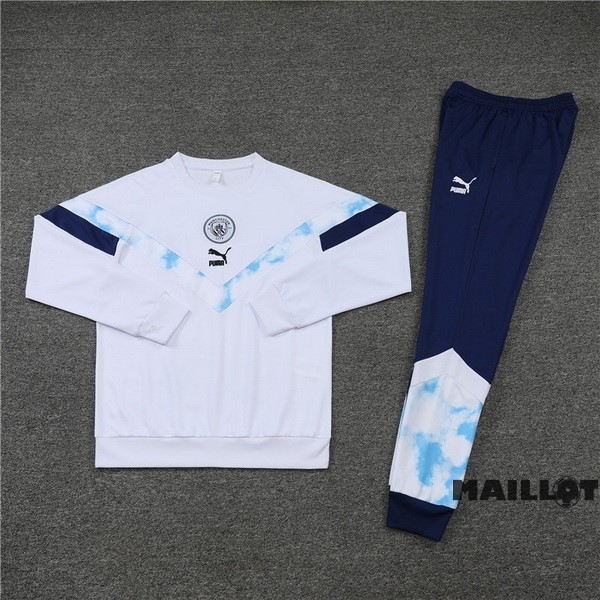 Foot Maillot Pas Cher Ensemble Complet Sudadera Entrainement Manchester City 2022 2023 Blanc I Bleu