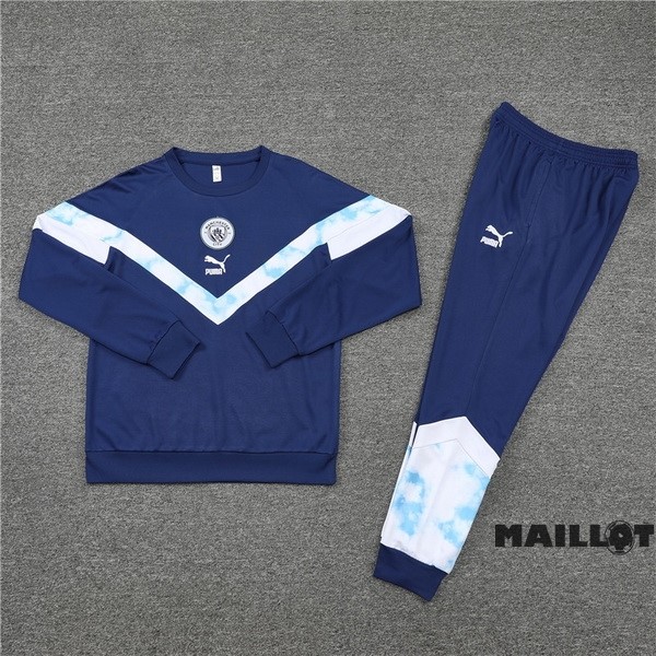 Foot Maillot Pas Cher Ensemble Complet Sudadera Entrainement Manchester City 2022 2023 Bleu Marine Blanc