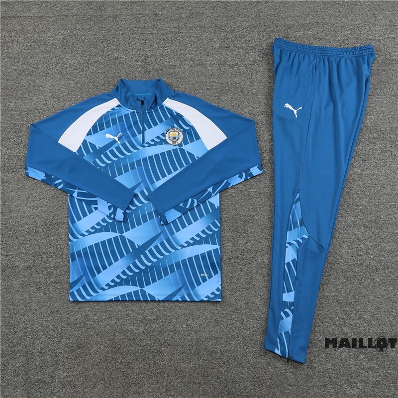 Foot Maillot Pas Cher Ensemble Complet Sudadera Entrainement Manchester City 2023 2024 Bleu Blanc