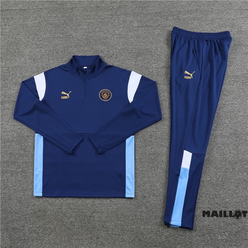 Foot Maillot Pas Cher Ensemble Complet Sudadera Entrainement Manchester City 2023 2024 Bleu Marine Blanc