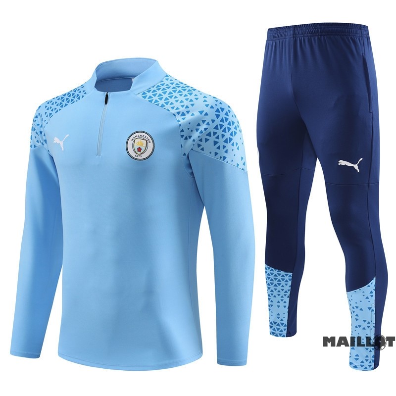 Foot Maillot Pas Cher Ensemble Complet Sudadera Entrainement Manchester City Enfant 2023 2024 Bleu