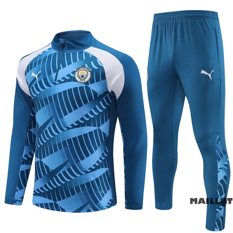 Foot Maillot Pas Cher Ensemble Complet Sudadera Entrainement Manchester City Enfant 2023 2024 Bleu Blanc