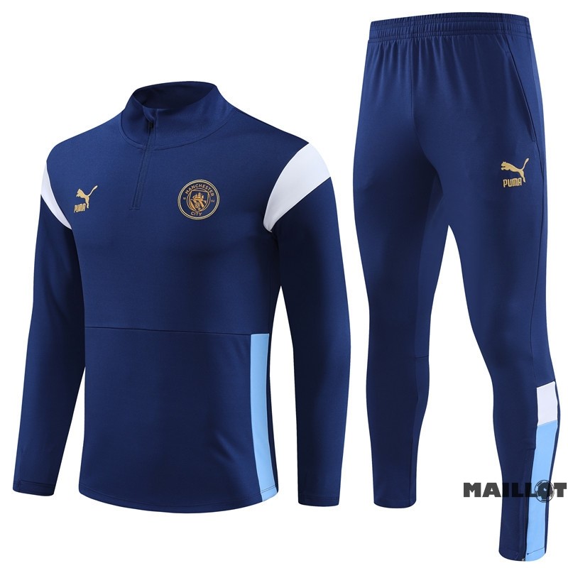 Foot Maillot Pas Cher Ensemble Complet Sudadera Entrainement Manchester City Enfant 2023 2024 Bleu Marine Blanc