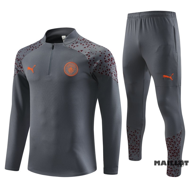 Foot Maillot Pas Cher Ensemble Complet Sudadera Entrainement Manchester City Enfant 2023 2024 Gris