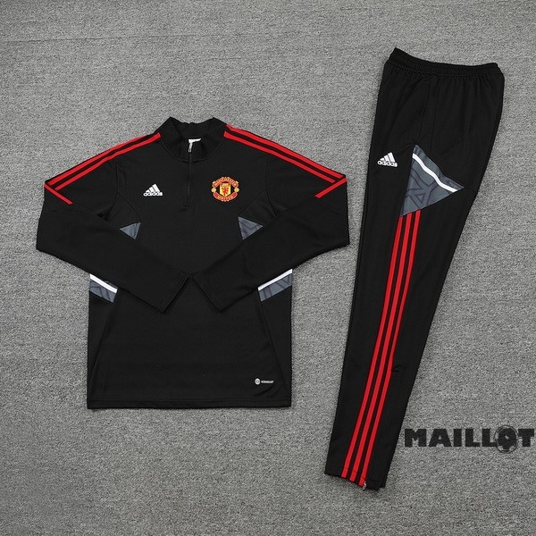Foot Maillot Pas Cher Ensemble Complet Sudadera Entrainement Manchester United 2022 2023 Noir Gris