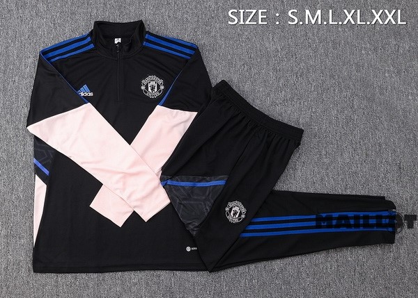 Foot Maillot Pas Cher Ensemble Complet Sudadera Entrainement Manchester United 2022 2023 Noir Rose
