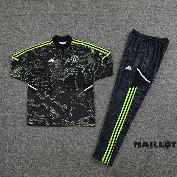 Foot Maillot Pas Cher Ensemble Complet Sudadera Entrainement Manchester United 2022 2023 Noir Vert