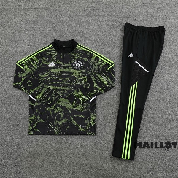 Foot Maillot Pas Cher Ensemble Complet Sudadera Entrainement Manchester United 2022 2023 Vert I Noir