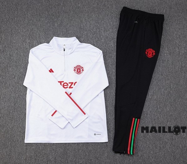 Foot Maillot Pas Cher Ensemble Complet Sudadera Entrainement Manchester United 2023 2024 Blanc II Noir