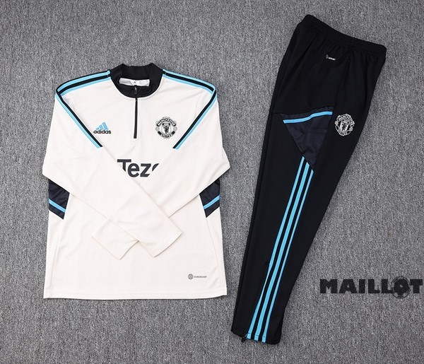 Foot Maillot Pas Cher Ensemble Complet Sudadera Entrainement Manchester United 2023 2024 Blanc I Noir