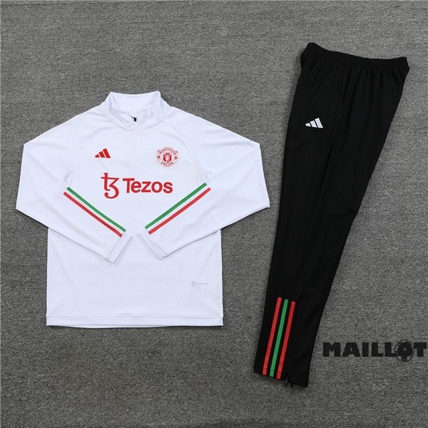 Foot Maillot Pas Cher Ensemble Complet Sudadera Entrainement Manchester United 2023 2024 Blanc Noir