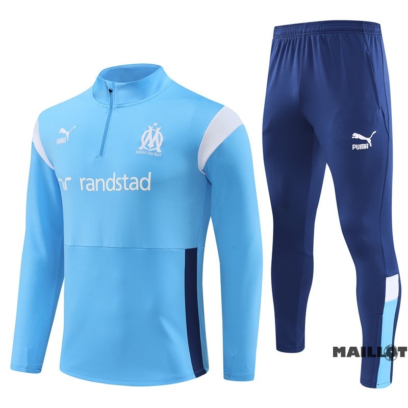 Foot Maillot Pas Cher Ensemble Complet Sudadera Entrainement Marsella Enfant 2023 2024 Bleu Blanc