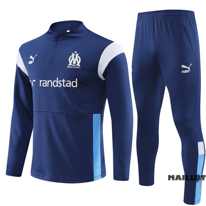 Foot Maillot Pas Cher Ensemble Complet Sudadera Entrainement Marsella Enfant 2023 2024 Bleu I Blanc