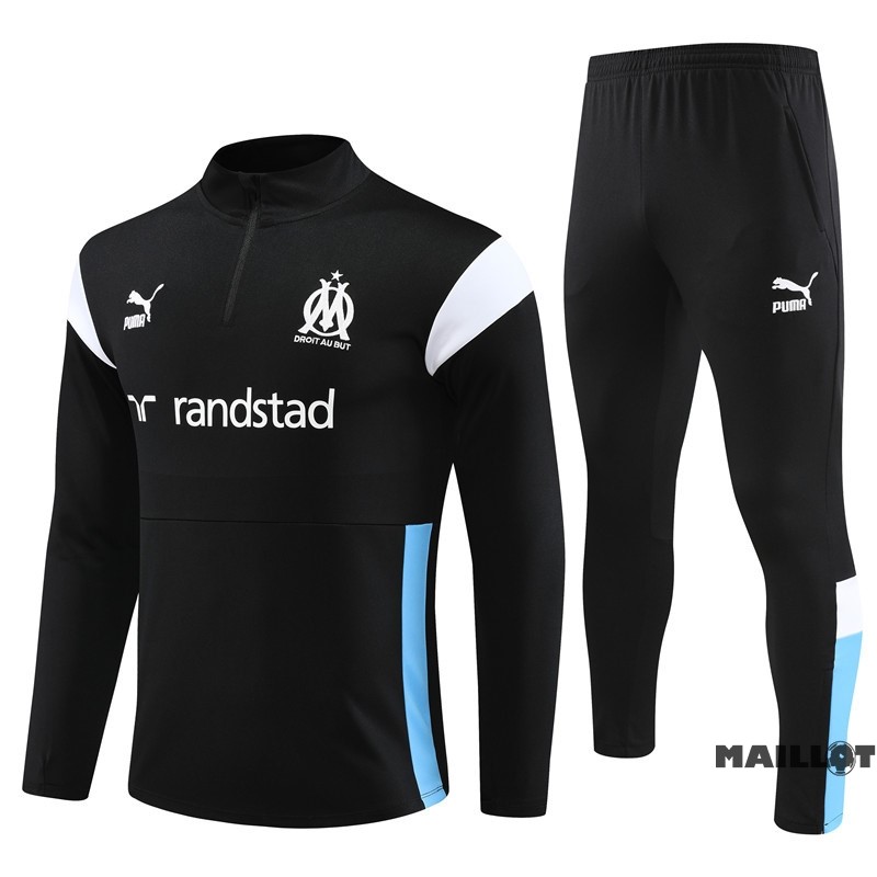 Foot Maillot Pas Cher Ensemble Complet Sudadera Entrainement Marsella Enfant 2023 2024 Noir Blanc