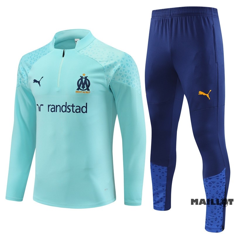 Foot Maillot Pas Cher Ensemble Complet Sudadera Entrainement Marsella Enfant 2023 2024 Vert Bleu