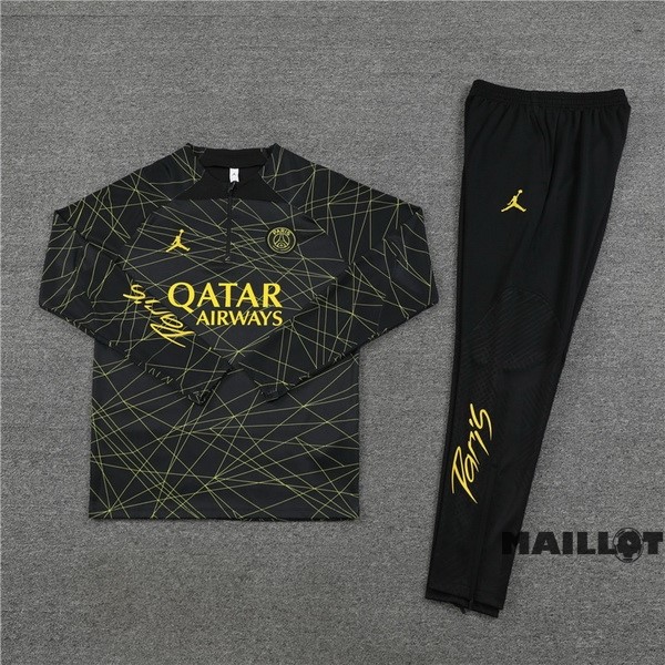Foot Maillot Pas Cher Ensemble Complet Sudadera Entrainement Paris Saint Germain 2023 2024 Noir II Jaune