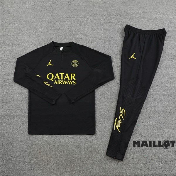Foot Maillot Pas Cher Ensemble Complet Sudadera Entrainement Paris Saint Germain 2023 2024 Noir Jaune